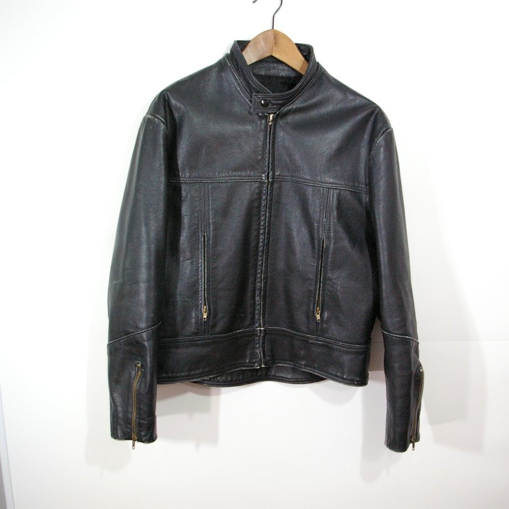 Vintage Black Patina Leather Biker Jacket